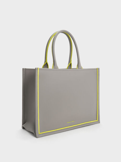 Jump Contrast-Trim Tote Bag, Grey, hi-res
