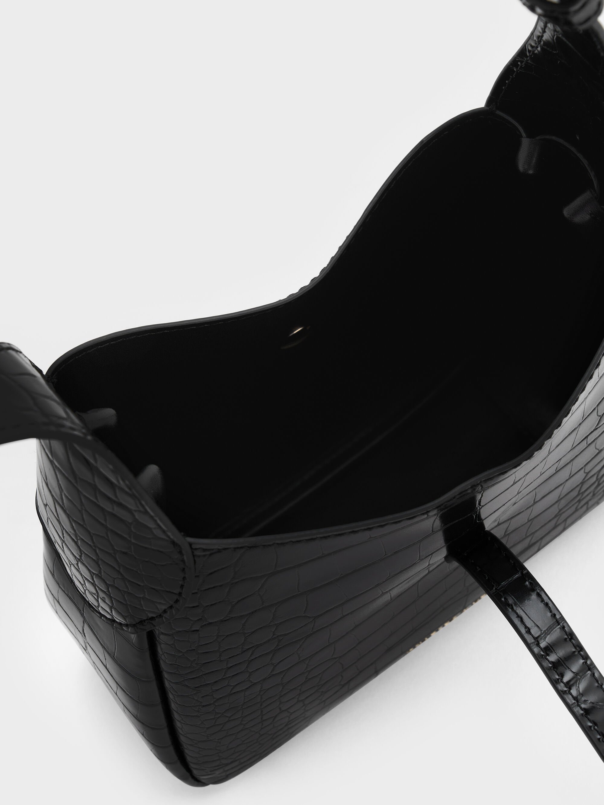 Black Croco Mini Adalyn Croc-Effect Hobo Bag - Black Croco