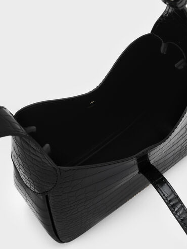 Mini Adalyn Croc-Effect Hobo Bag, Black Croco, hi-res