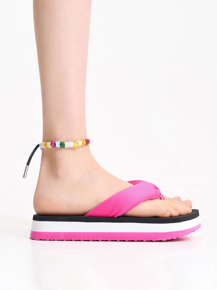 Tana Recycled Polyester Puffy Thong Sandals, Fuchsia, hi-res