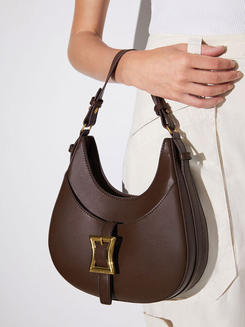 Xanthe Hobo Bag, Dark Brown, hi-res
