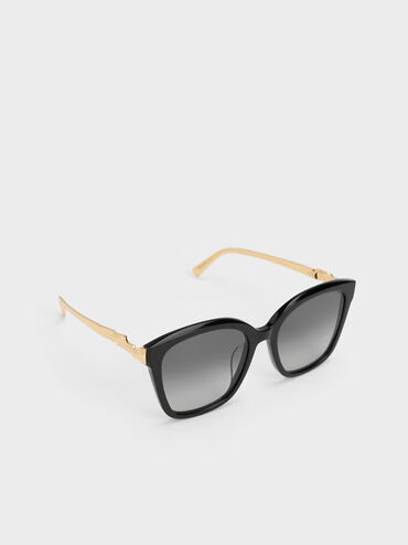 Oversized Square Acetate Sunglasses, Black, hi-res