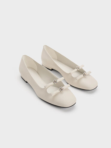 Floral Beaded Bow Ballerinas, Chalk, hi-res