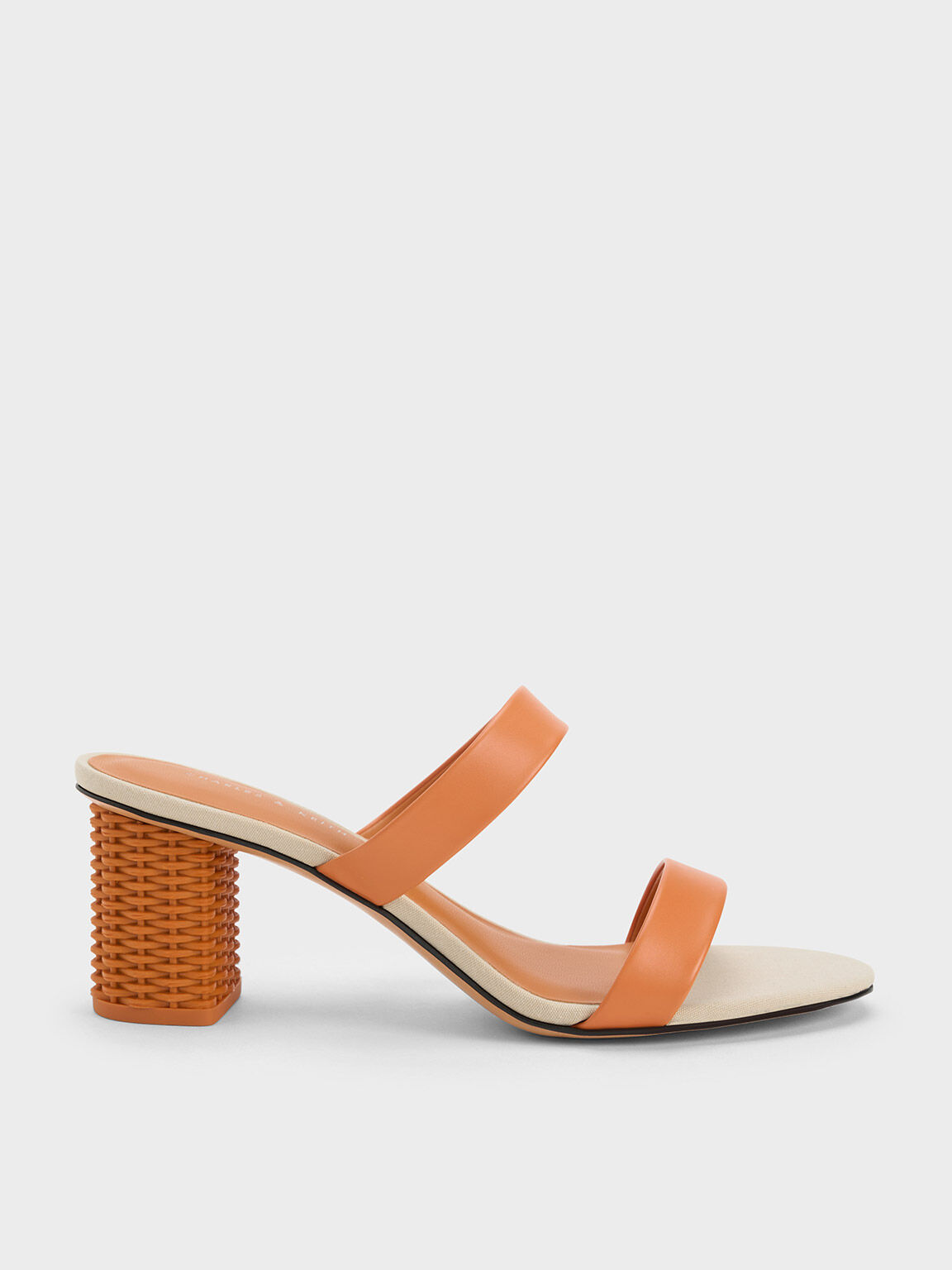 Orange Rattan Block Heel Sandals - CHARLES & KEITH IN