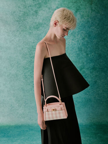 Aubrielle Checkered Top Handle Bag, Light Pink, hi-res