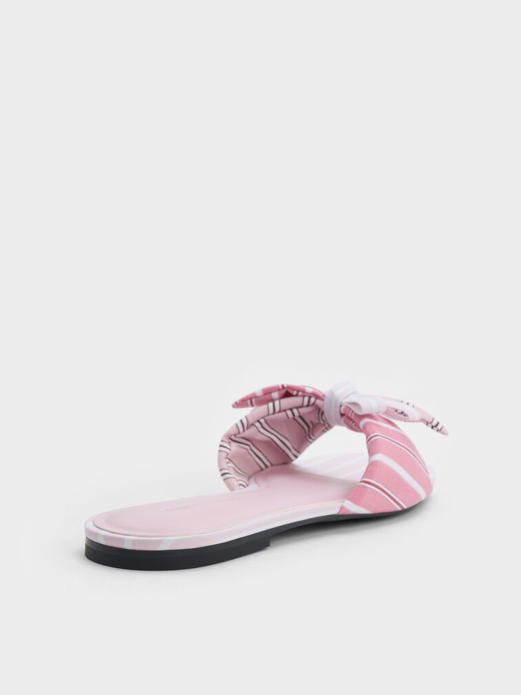 Striped Knot-Bow Slide Sandals, Light Pink, hi-res
