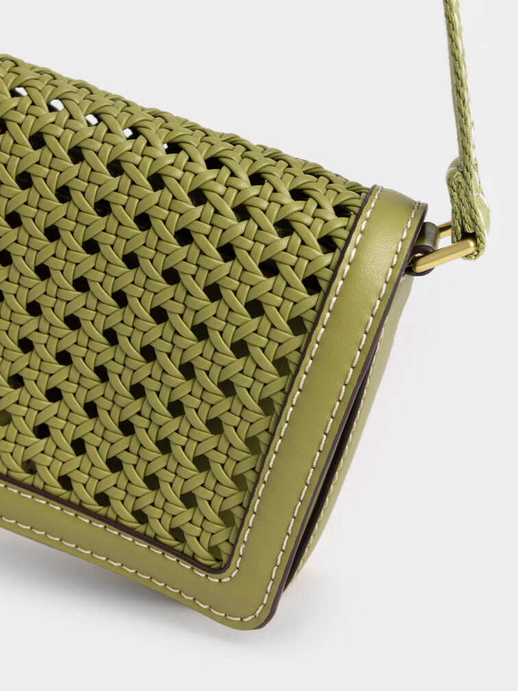 Cecily Woven Shoulder Bag, Avocado, hi-res