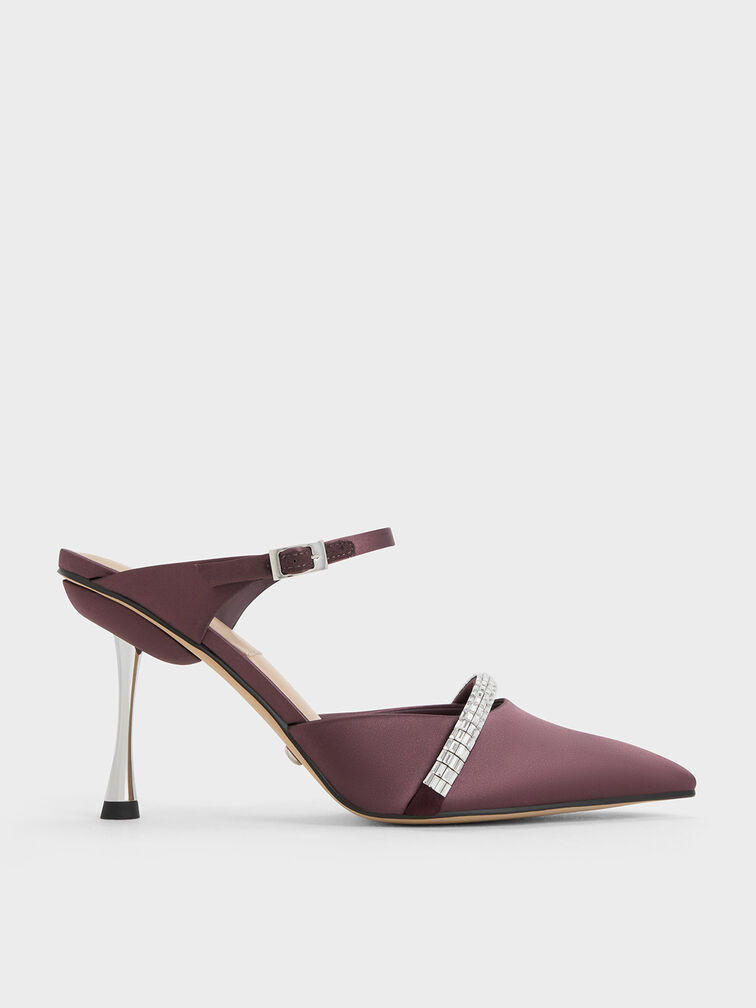 Demi Recycled Polyester Embellished Pointed-Toe Mules, Prune, hi-res