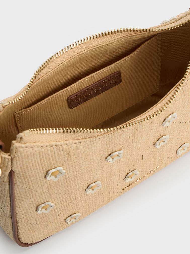 Philomena Raffia Flower Crossbody Bag, Beige, hi-res