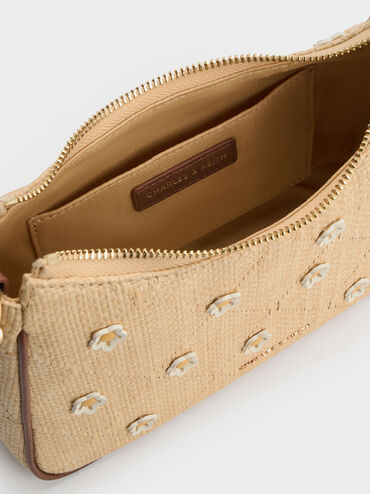 Philomena Raffia Flower Crossbody Bag, Beige, hi-res