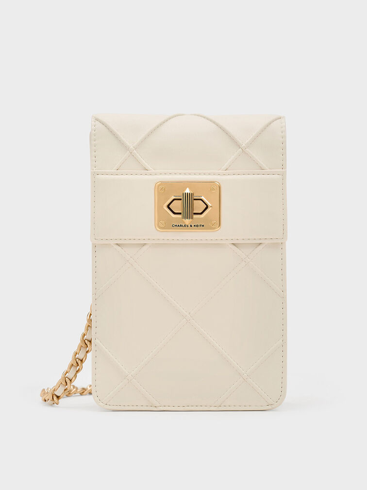 Eleni Quilted Elongated Crossbody Bag, Cream, hi-res
