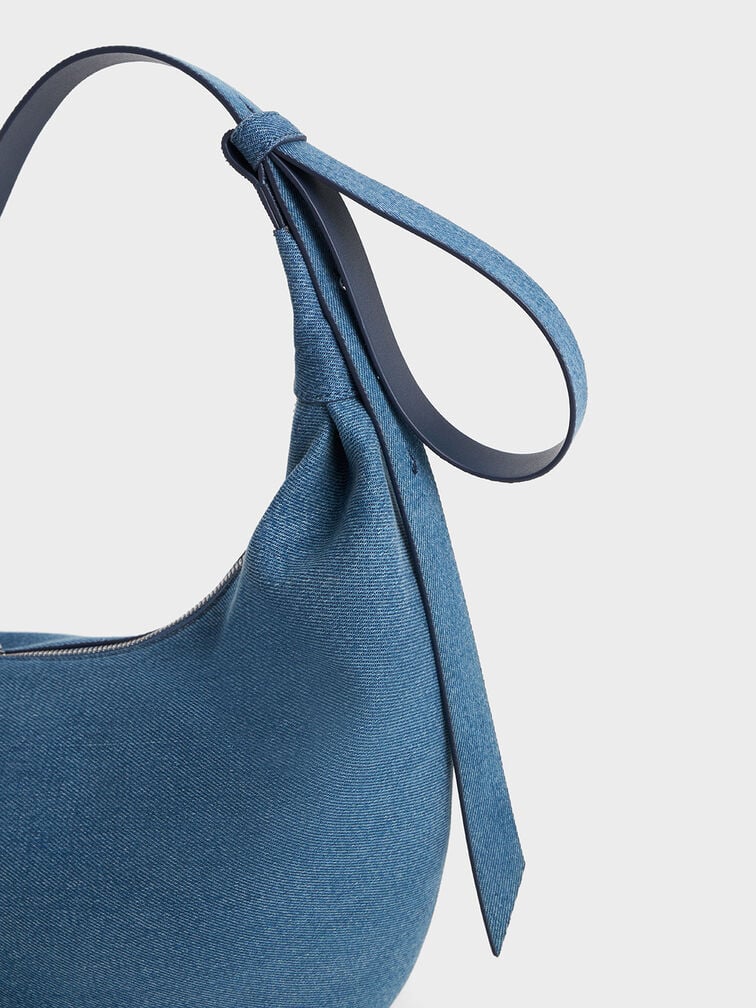 Odella Denim Curved Hobo Bag, Denim Blue, hi-res