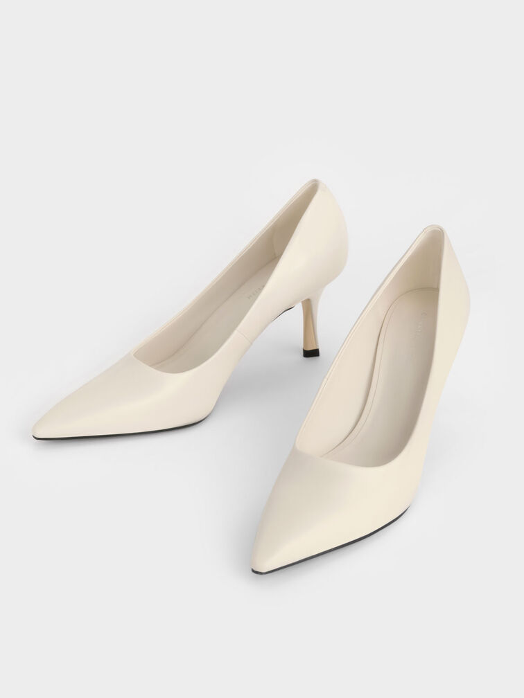 Sculptural Heel Pointed-Toe Pumps, Chalk, hi-res