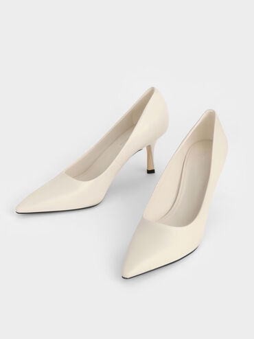 Sculptural Heel Pointed-Toe Pumps, Chalk, hi-res