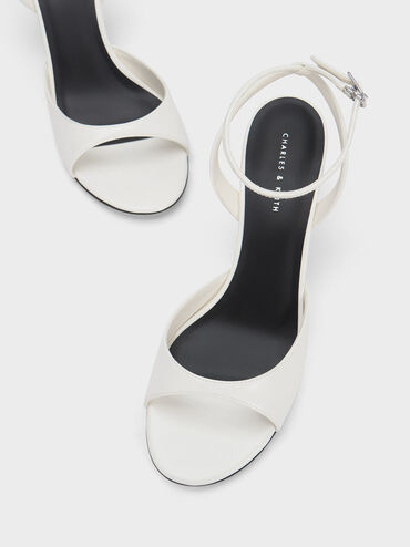 Sculptural Heel Ankle-Strap Pumps, White, hi-res