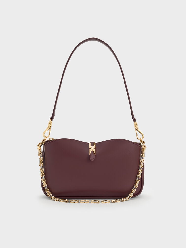 Adalyn Metallic-Buckle Chain-Handle Shoulder Bag, Wineberry Red, hi-res