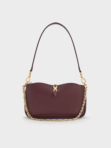 Adalyn Metallic-Buckle Chain-Handle Shoulder Bag, Wineberry Red, hi-res