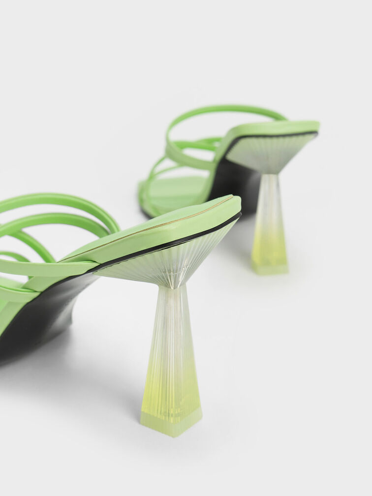 Transparent Heel Strappy Mules, Green, hi-res