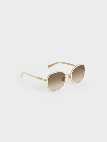 Braided Temple Butterfly Sunglasses, Cream, hi-res