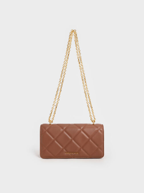 Paffuto Chain Handle Quilted Long Wallet, Chocolate, hi-res