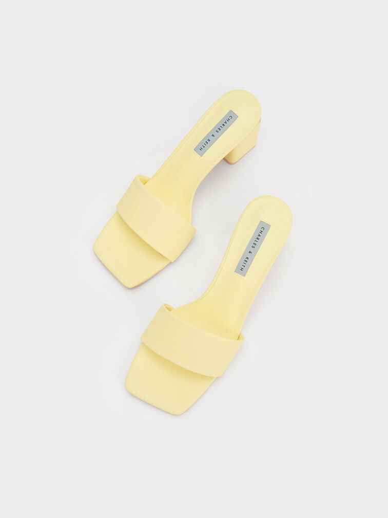 Square Block Heel Mules, Yellow, hi-res