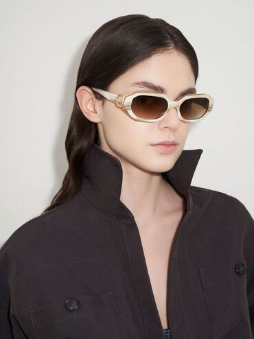 Gabine Recycled Acetate Oval Sunglasses, Cream, hi-res