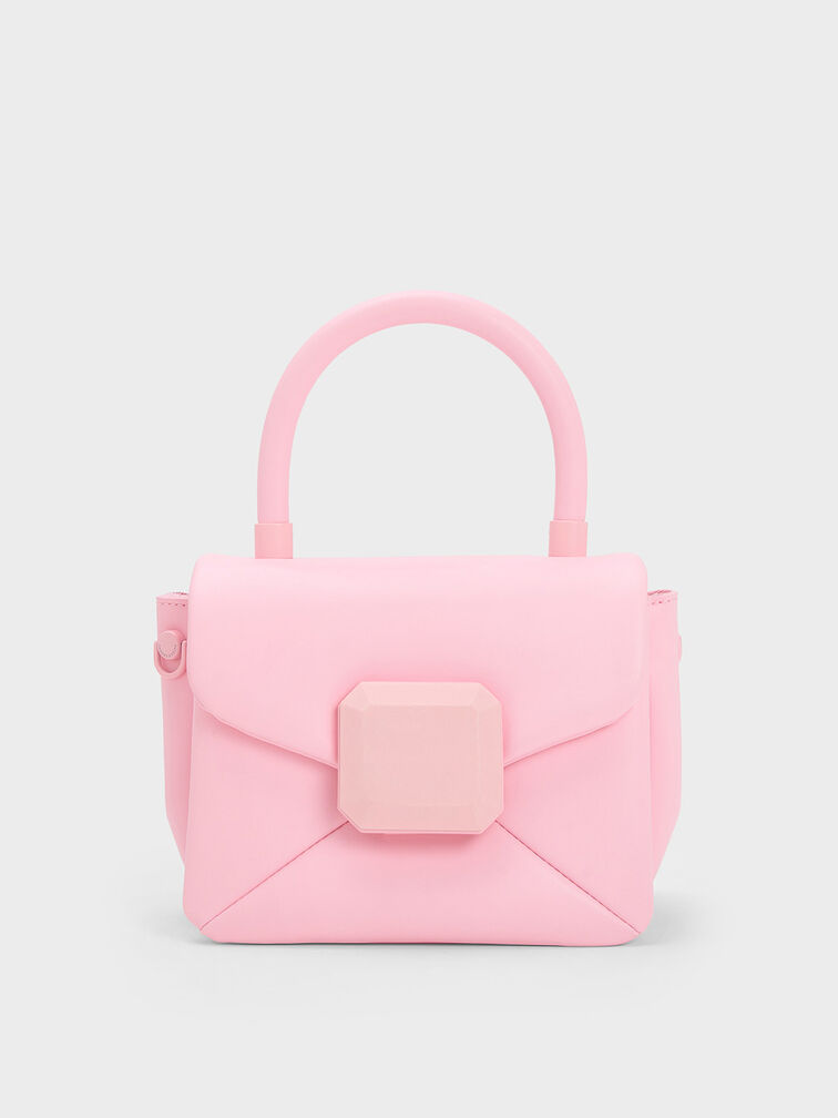 Geometric Push-Lock Top Handle Bag, Light Pink, hi-res