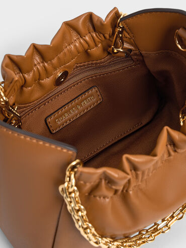 Brigette Ruched Chain-Handle Shoulder Bag, Brown, hi-res