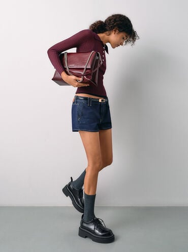 Sianna Chain-Handle Shoulder Bag, Burgundy, hi-res