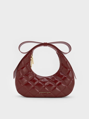 Janie Quilted Bow-Handle Bag, Burgundy, hi-res