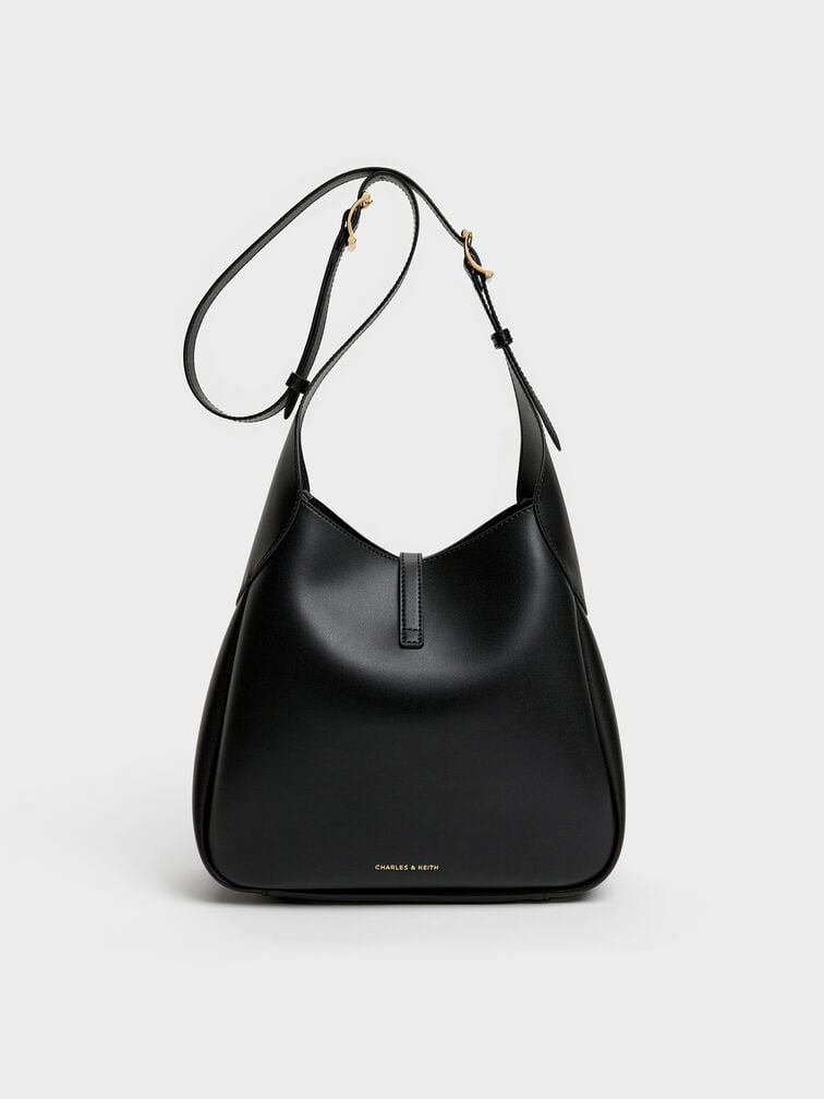 Adalyn Metallic-Buckle Belted Hobo Bag, Black, hi-res