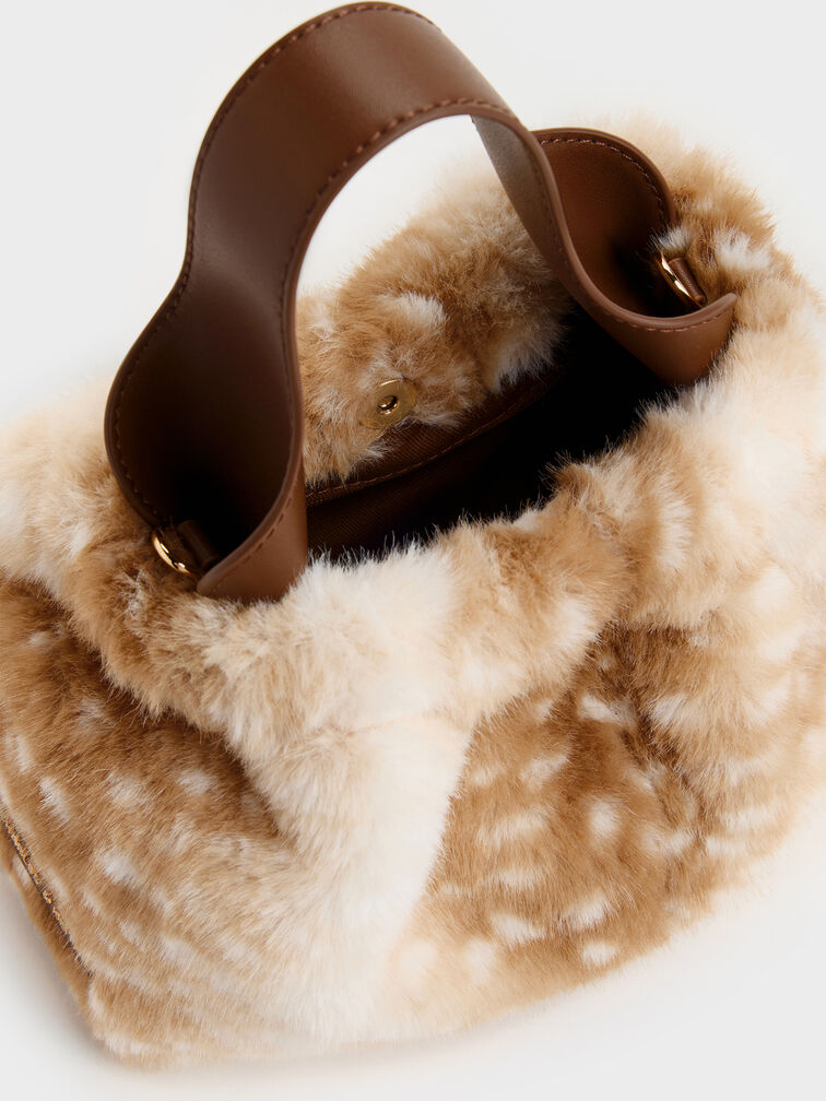 Ally Furry Deer-Print Top-Handle Bag, Animal Print Brown, hi-res