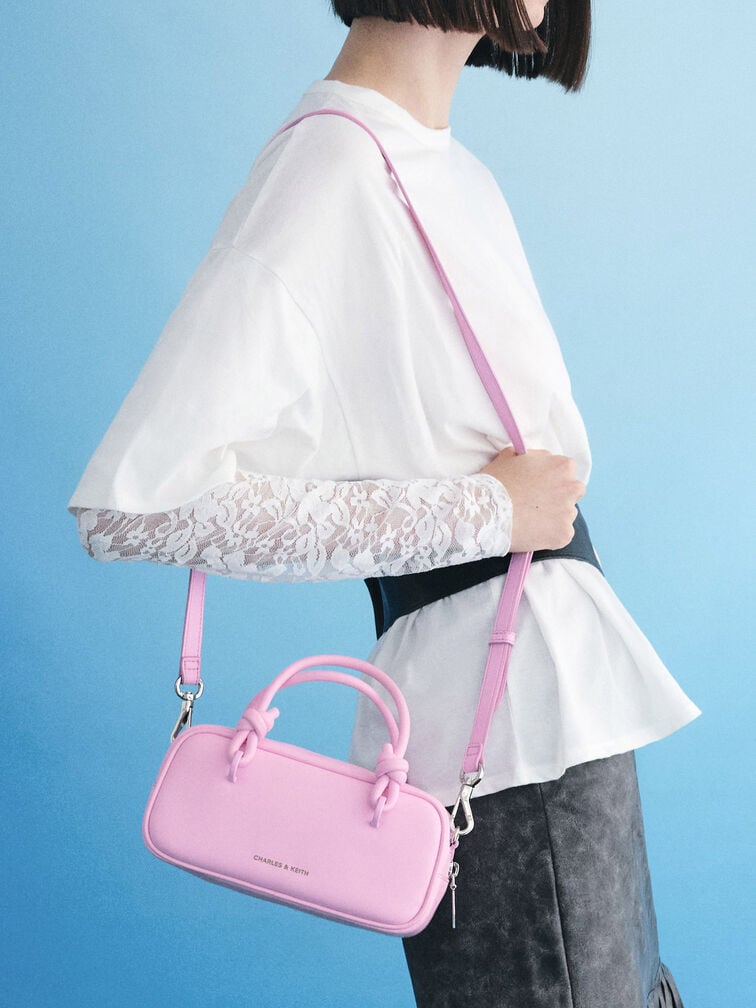 Sammie Knotted-Handle Elongated Bag, Bubble Gum Pink, hi-res