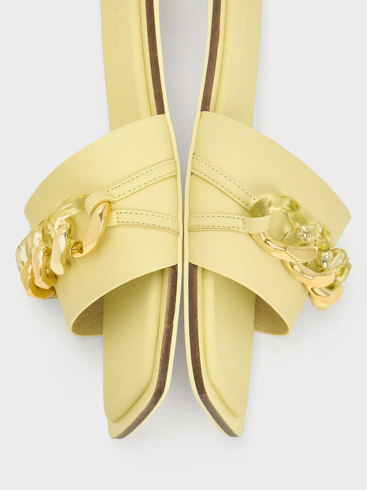 Chunky Chain-Link Slide Sandals, Yellow, hi-res