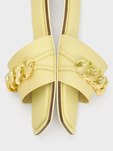 Chunky Chain-Link Slide Sandals, Yellow, hi-res