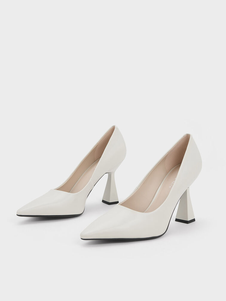 Trapeze Heel Pointed-Toe Pumps, Chalk, hi-res
