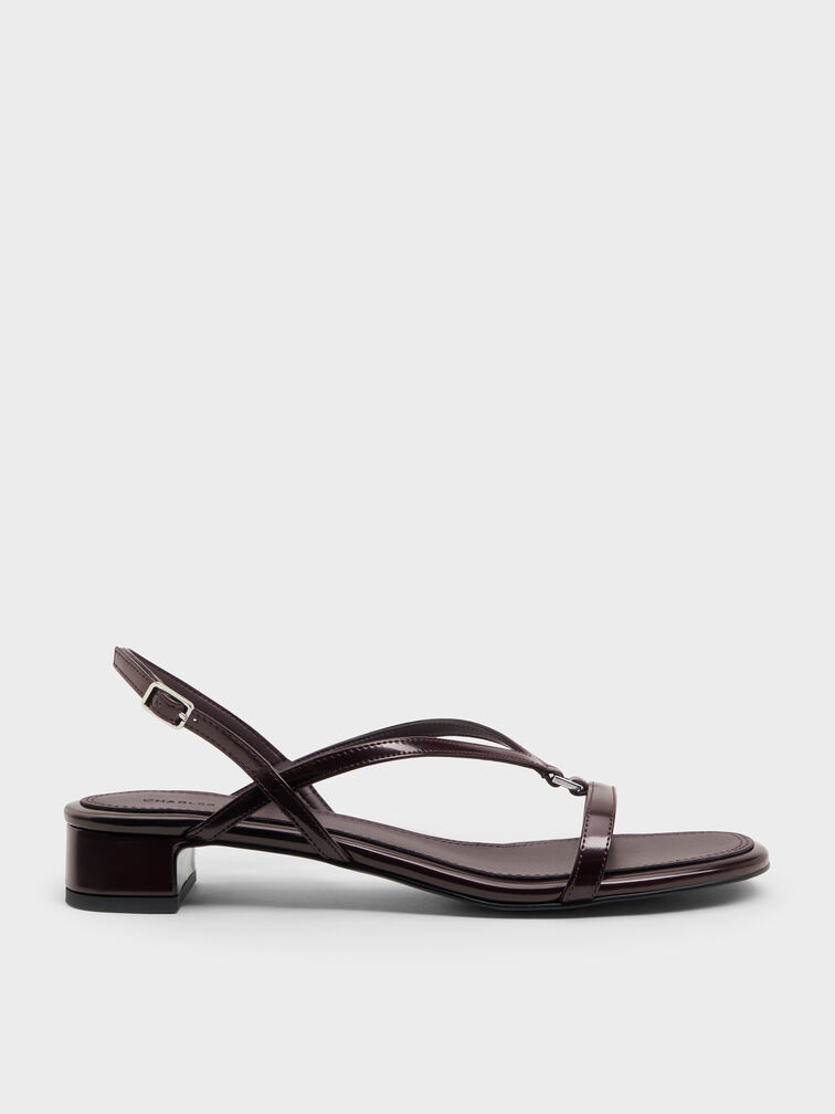 V-Strap Heeled Slingback Sandals, Burgundy, hi-res