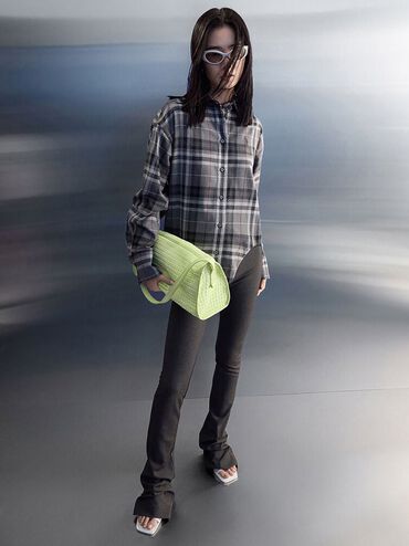 Textured Elongated Shoulder Bag, Zesty Green, hi-res