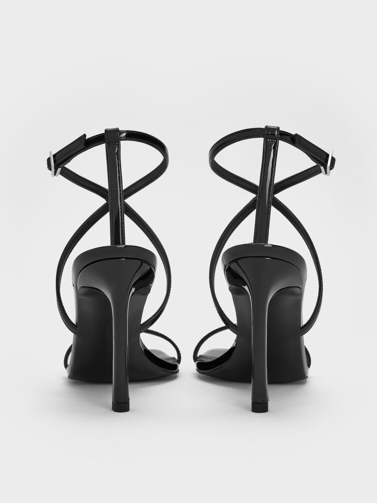 Patent Strappy Ankle-Strap Heeled Sandals, Black Patent, hi-res