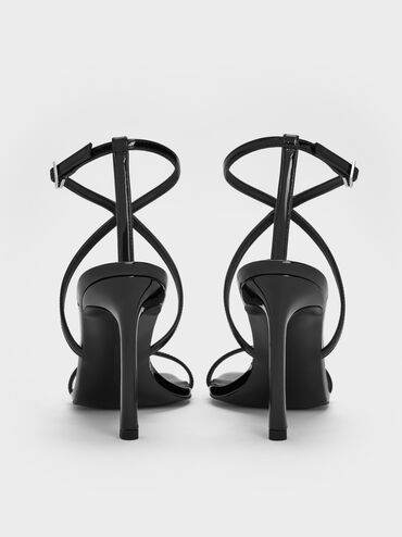 Patent Strappy Ankle-Strap Heeled Sandals, Black Patent, hi-res