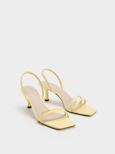 Double Strap Slingback Heeled Sandals, Yellow, hi-res