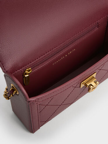 Tallulah Quilted Push-Lock Clutch, Burgundy, hi-res