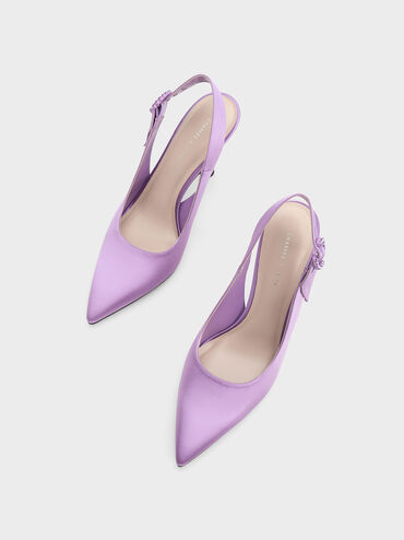 Embellished Recycled Polyester Slingback Pumps, Purple, hi-res