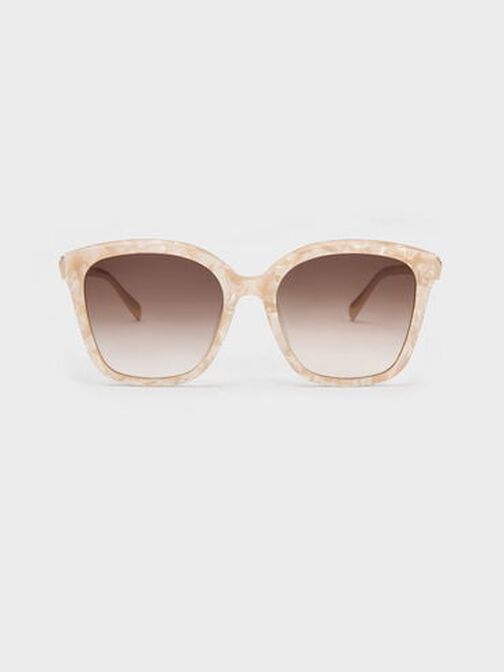 Oversized Square Acetate Sunglasses, Peach, hi-res