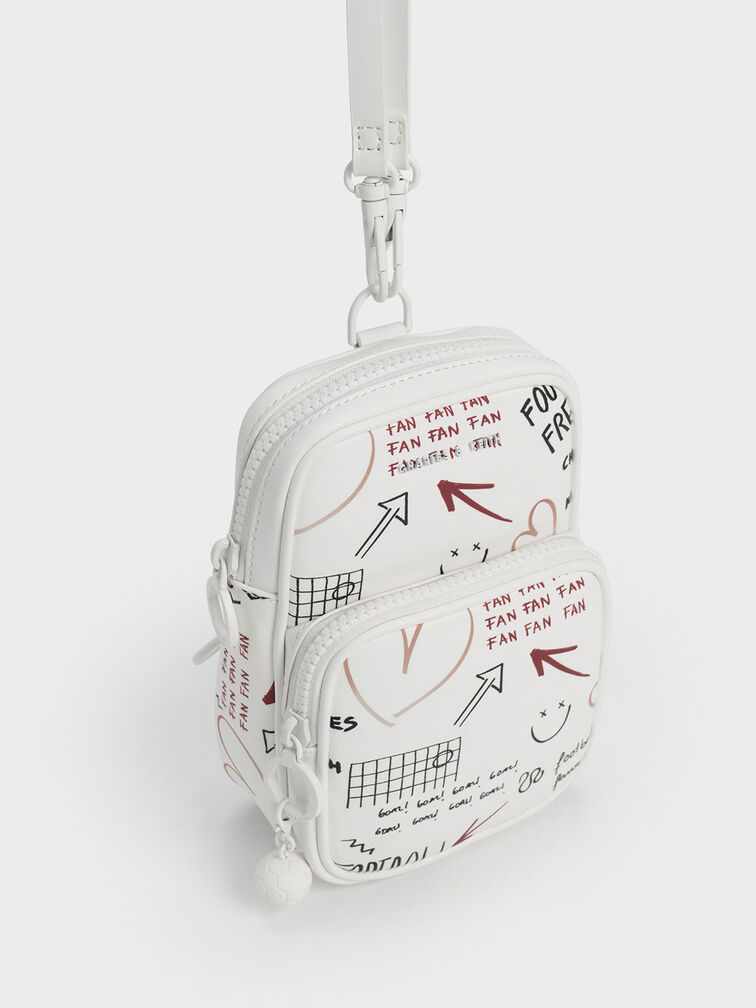 Graffiti Print Elongated Crossbody Bag, Multi, hi-res