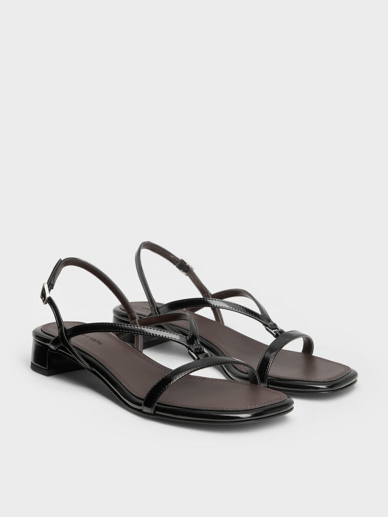 V-Strap Heeled Slingback Sandals, Black Box, hi-res