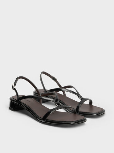 V-Strap Heeled Slingback Sandals, Black Box, hi-res