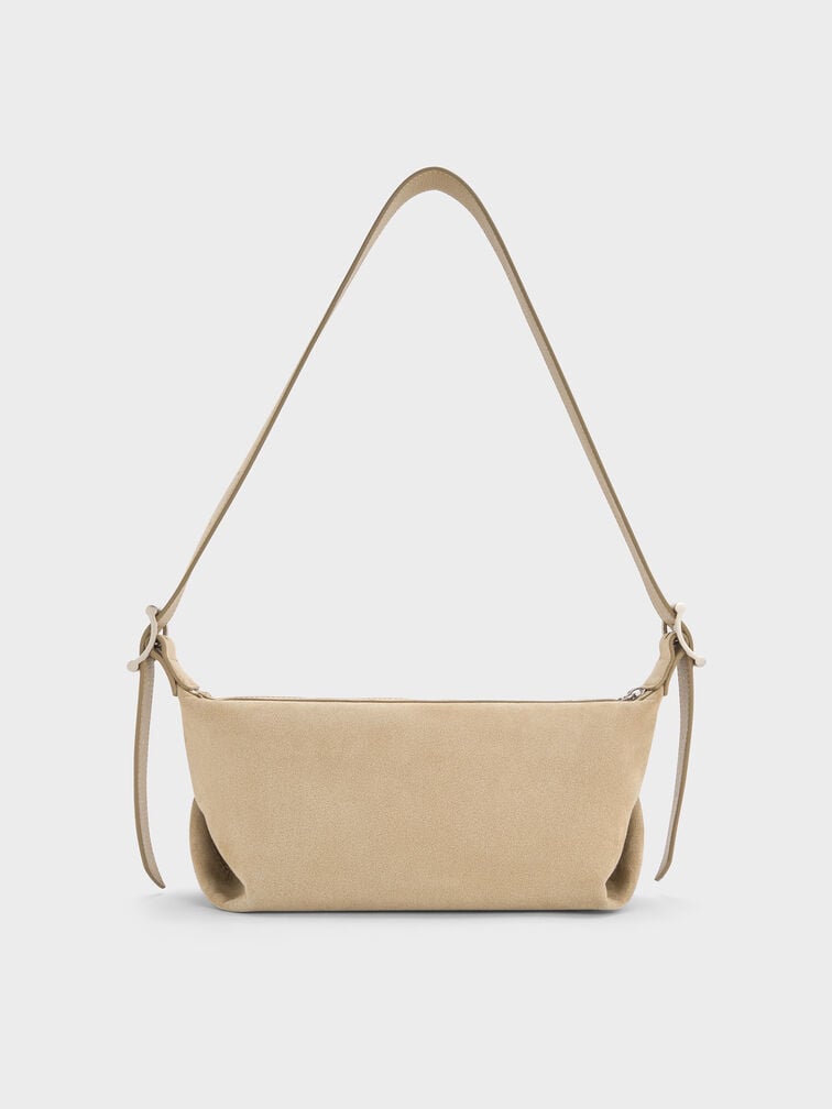Larsen Recycled Suede Buckle-Strap Slouchy Shoulder Bag, Nutmeg Beige, hi-res