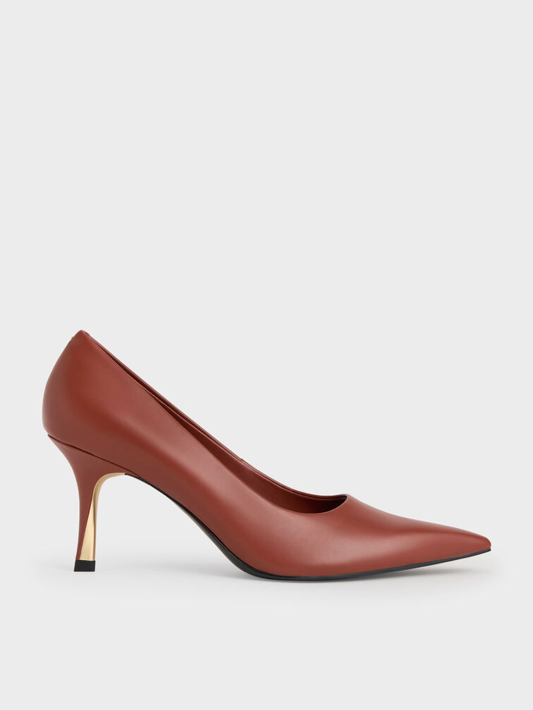 Sculptural Heel Pointed-Toe Pumps, Brown, hi-res