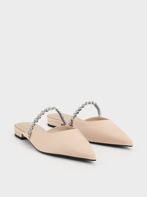 Flores Recycled Polyester Gem-Strap Metallic Flat Mules, Beige, hi-res